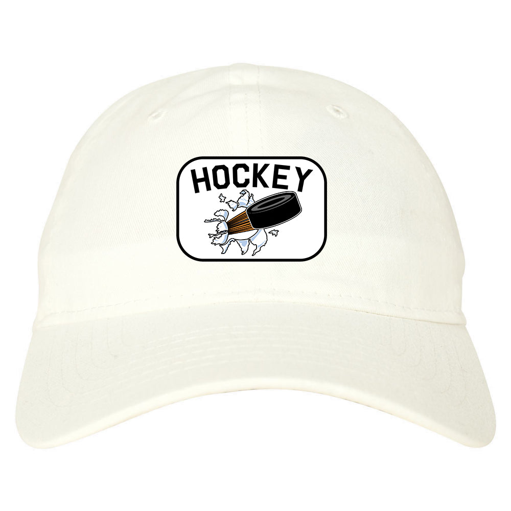 Hockey Goalie Puck Mens Dad Hat Baseball Cap White