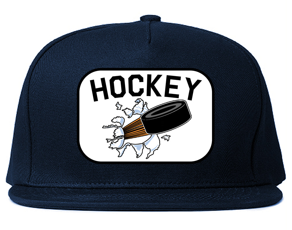 Hockey Goalie Puck Mens Snapback Hat Navy Blue