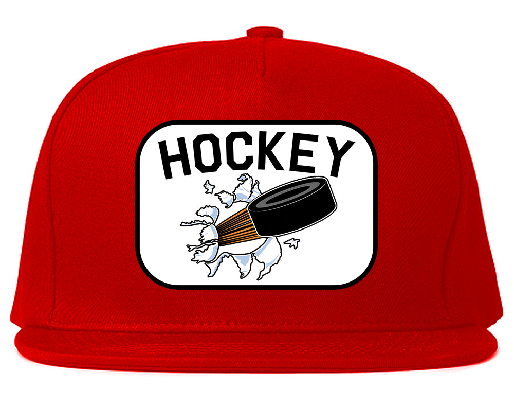 Hockey Goalie Puck Mens Snapback Hat Red