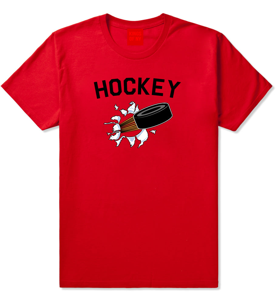 Hockey Goalie Puck Mens T Shirt Red