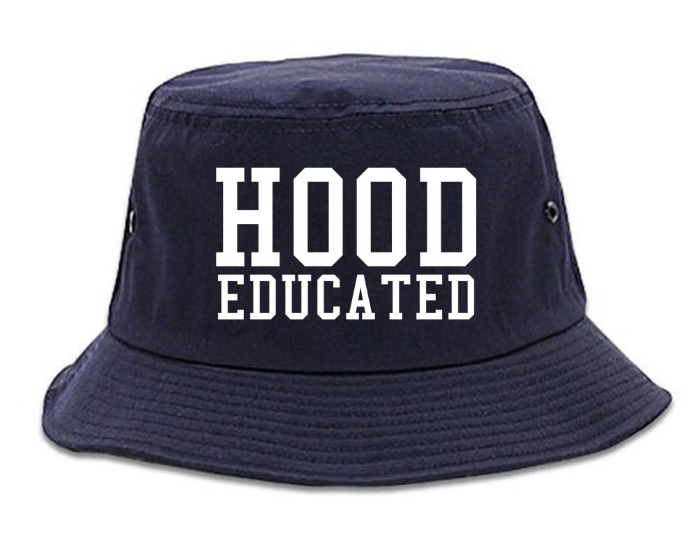 Hood Educated Funny College Mens Bucket Hat Navy Blue