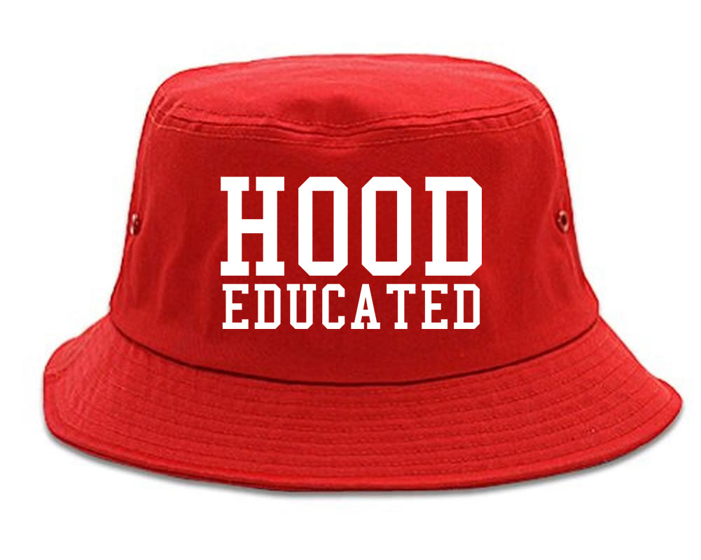 Hood Educated Funny College Mens Bucket Hat Red