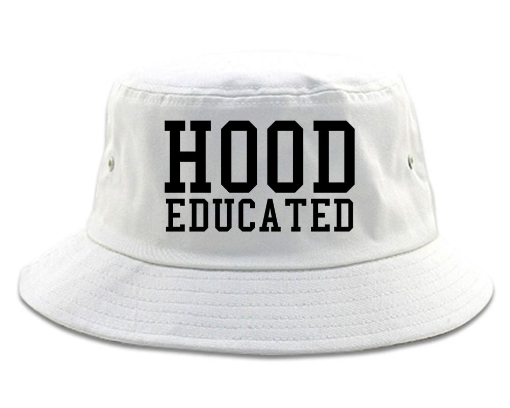 Hood Educated Funny College Mens Bucket Hat White