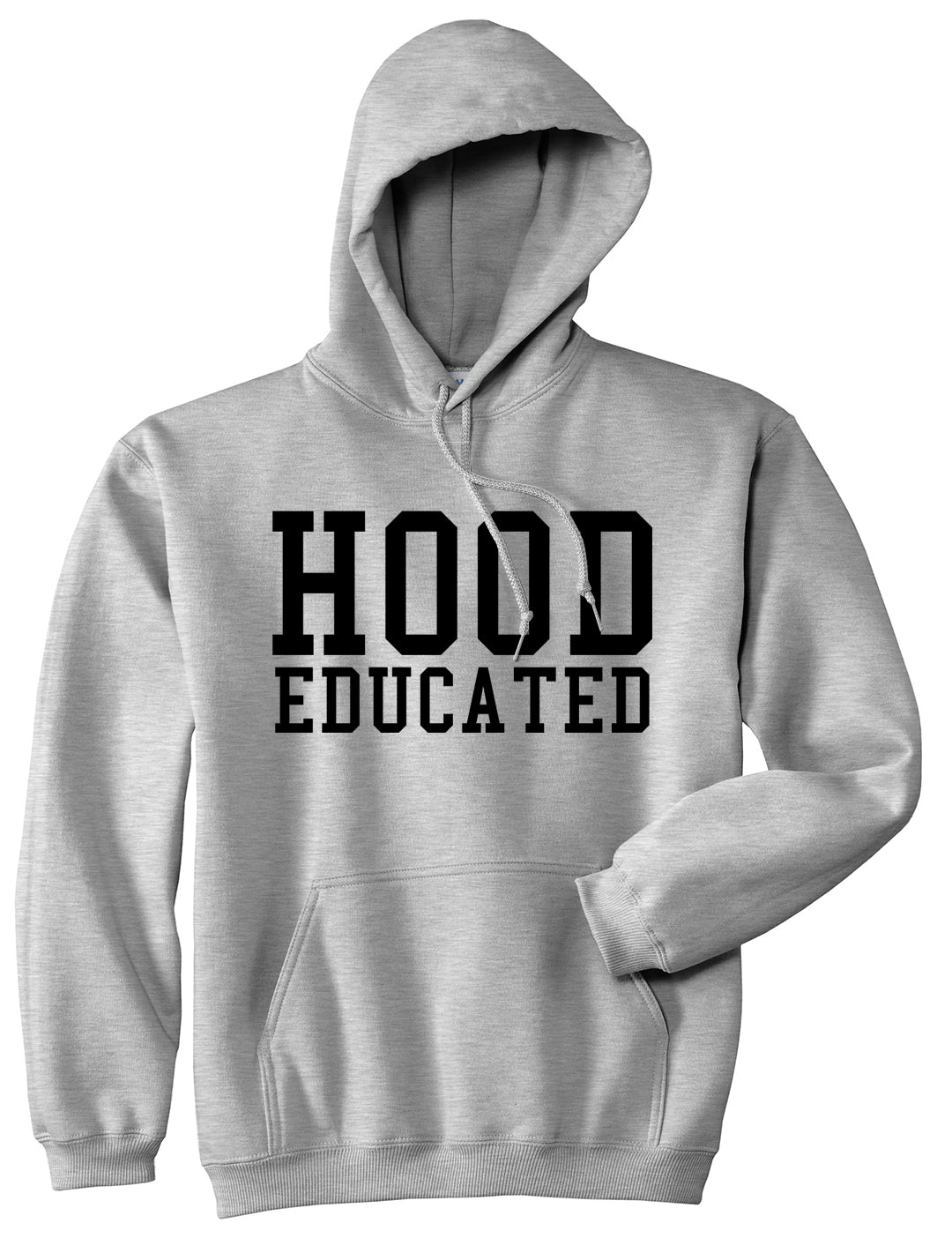 Hood Educated Funny College Mens Pullover Hoodie Grey
