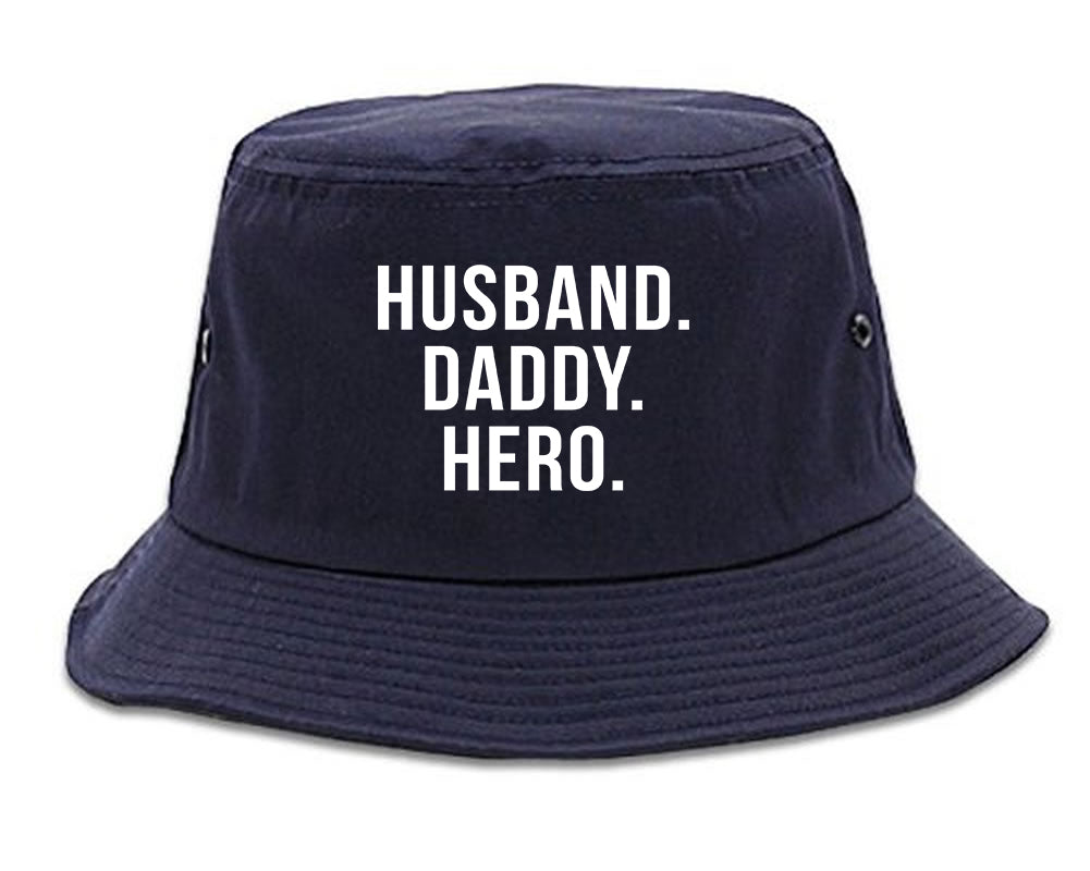Husband Dad Hero Mens Bucket Hat Navy Blue