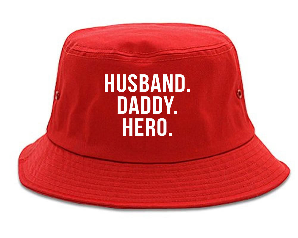 Husband Dad Hero Mens Bucket Hat Red