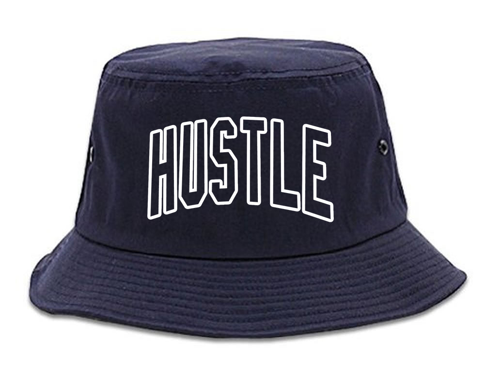 Hustle Outline Mens Bucket Hat Navy Blue