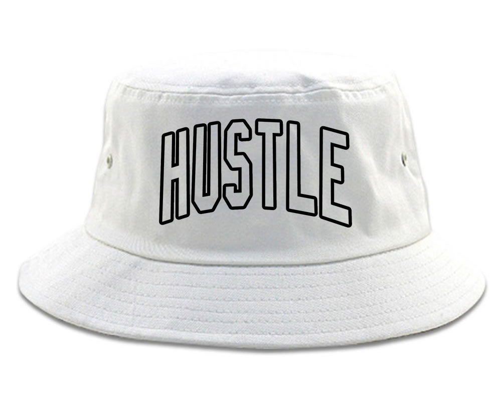 Hustle Outline Mens Bucket Hat White