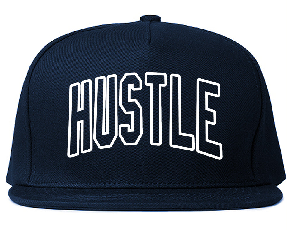 Hustle Outline Mens Snapback Hat Navy Blue