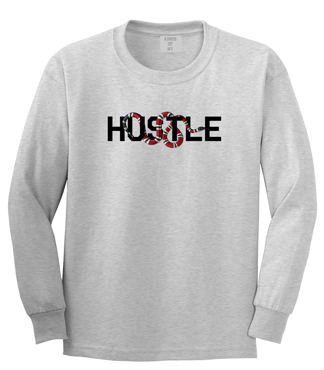 Hustle Snake Mens Long Sleeve T-Shirt Grey by Kings Of NY