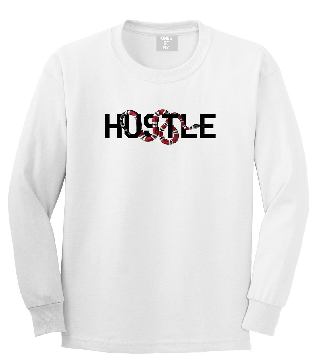 Hustle Snake Mens Long Sleeve T-Shirt White by Kings Of NY