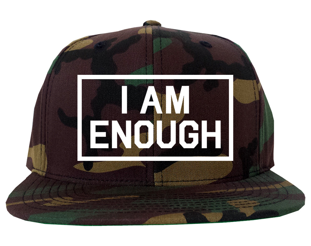 I Am Enough Inspirational Mens Snapback Hat Green Camo