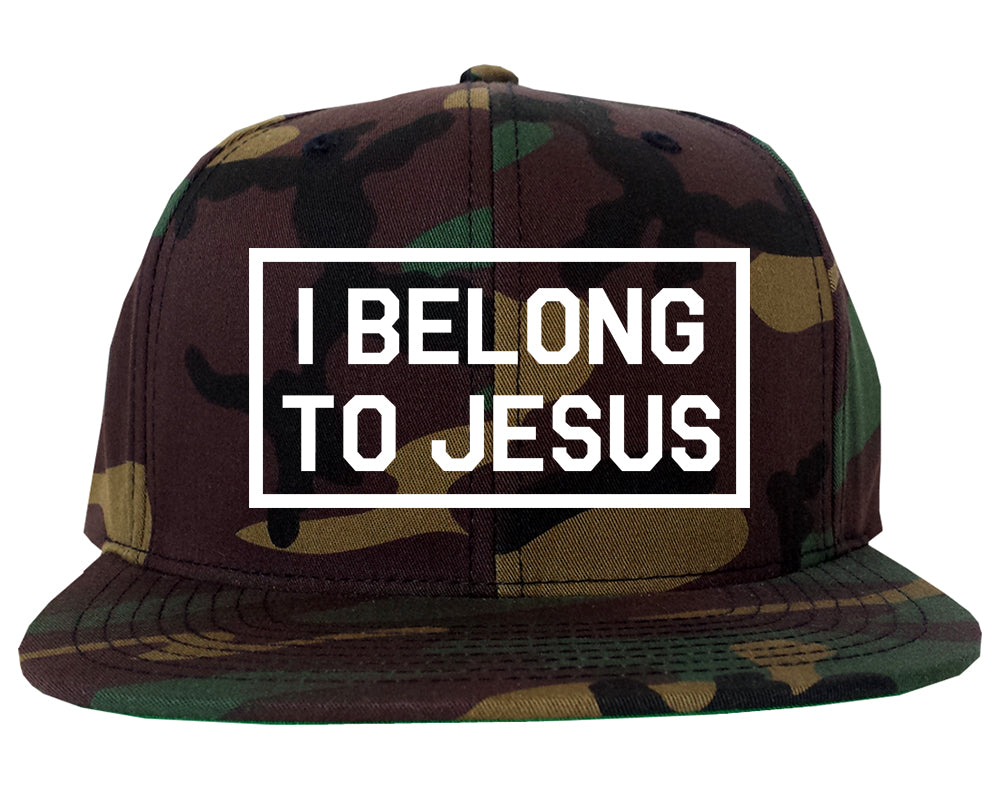I Belong To Jesus Mens Snapback Hat Green Camo