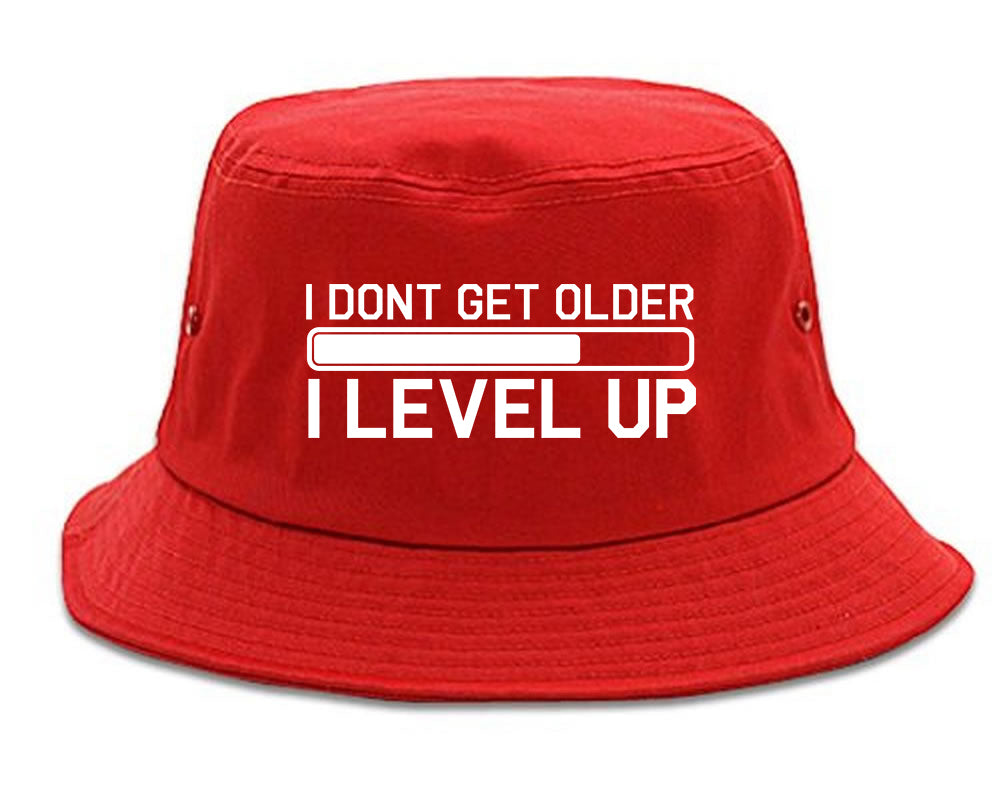 I Dont Get Older I Level Up Funny Birthday Mens Bucket Hat Red