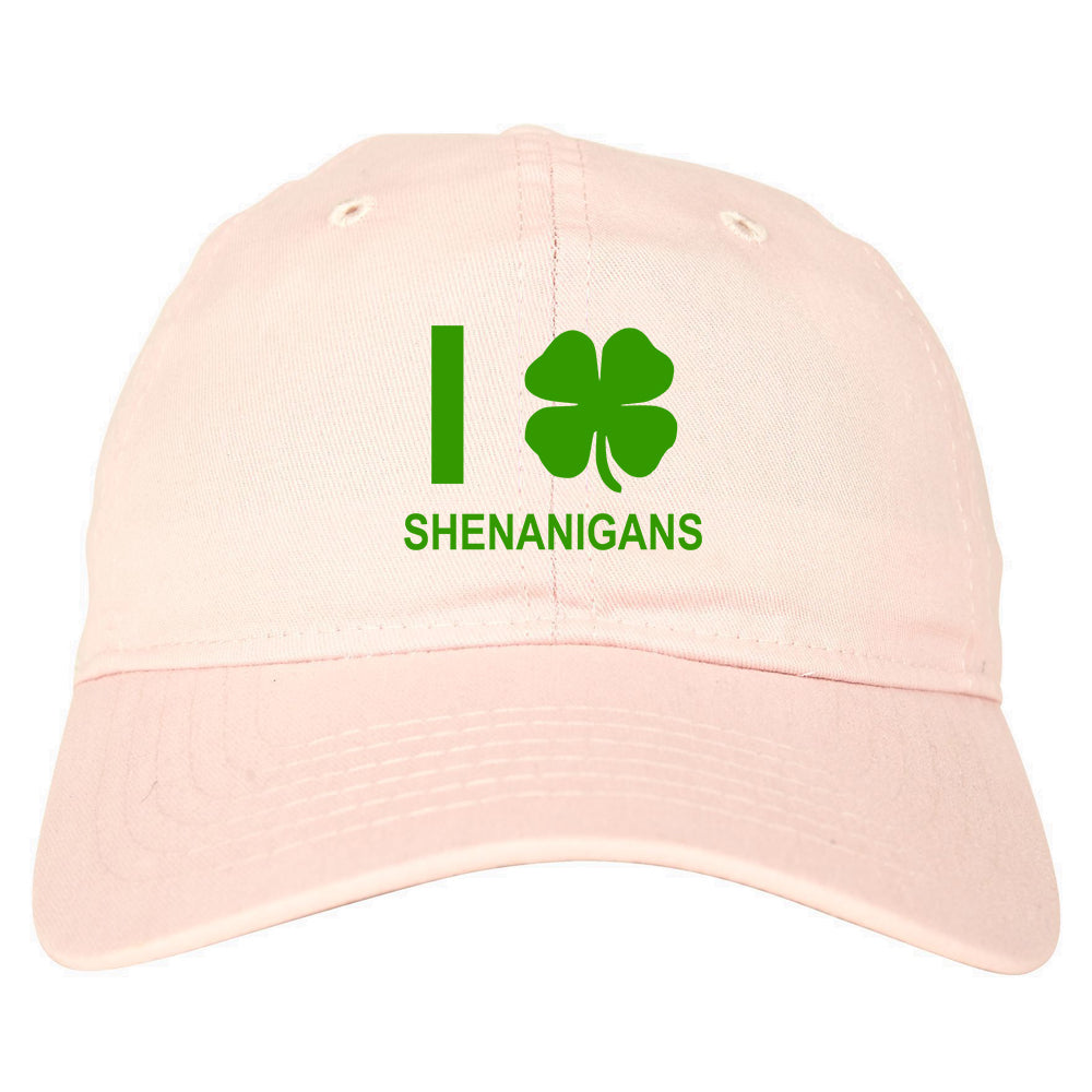 I Love Shenanigans Shamrock Mens Dad Hat Pink