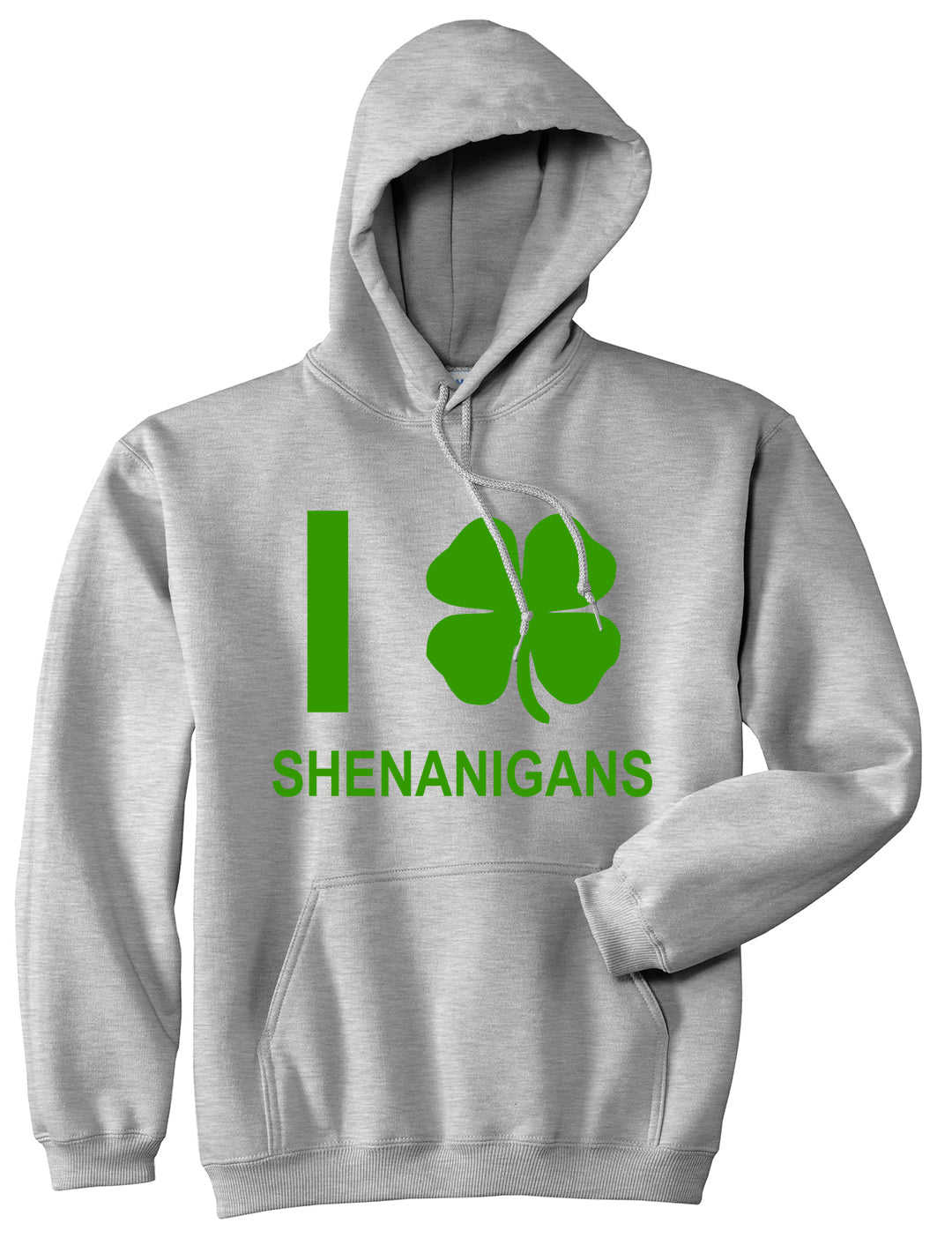 I Love Shenanigans Shamrock Mens Pullover Hoodie Grey