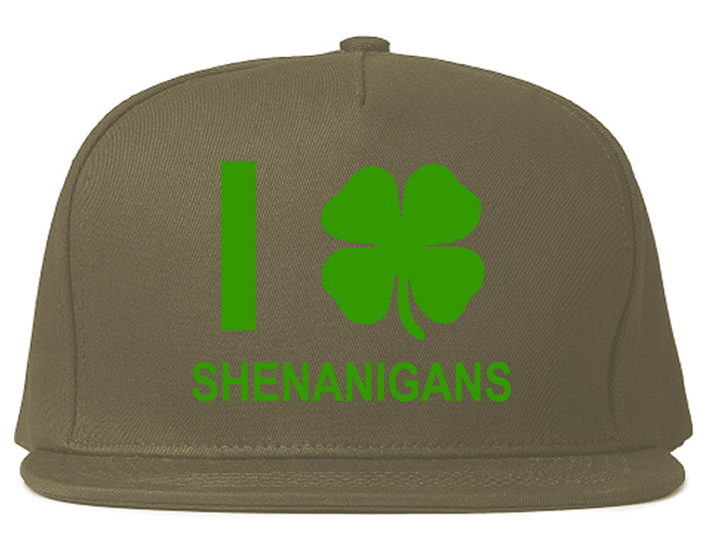 I Love Shenanigans Shamrock Mens Snapback Hat Grey