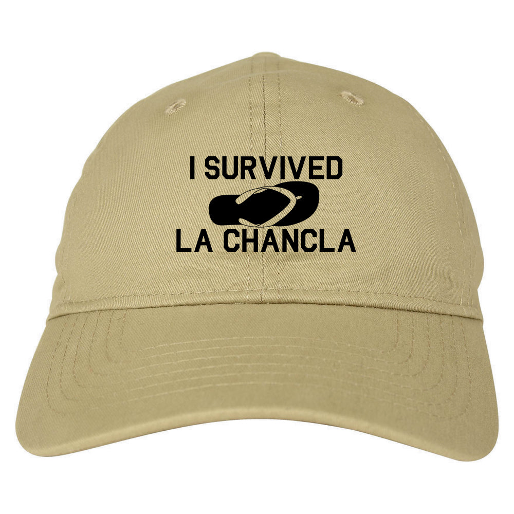I Survived The Chancla Funny Spanish Mens Dad Hat Baseball Cap Tan
