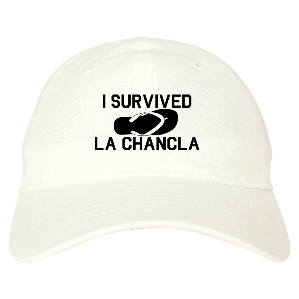 I Survived The Chancla Funny Spanish Mens Dad Hat Baseball Cap White