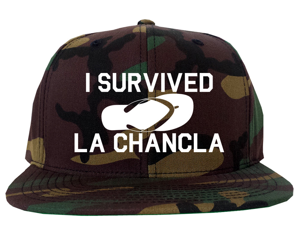 I Survived The Chancla Funny Spanish Mens Snapback Hat Green Camo