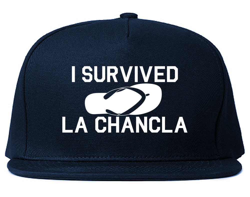 I Survived The Chancla Funny Spanish Mens Snapback Hat Navy Blue