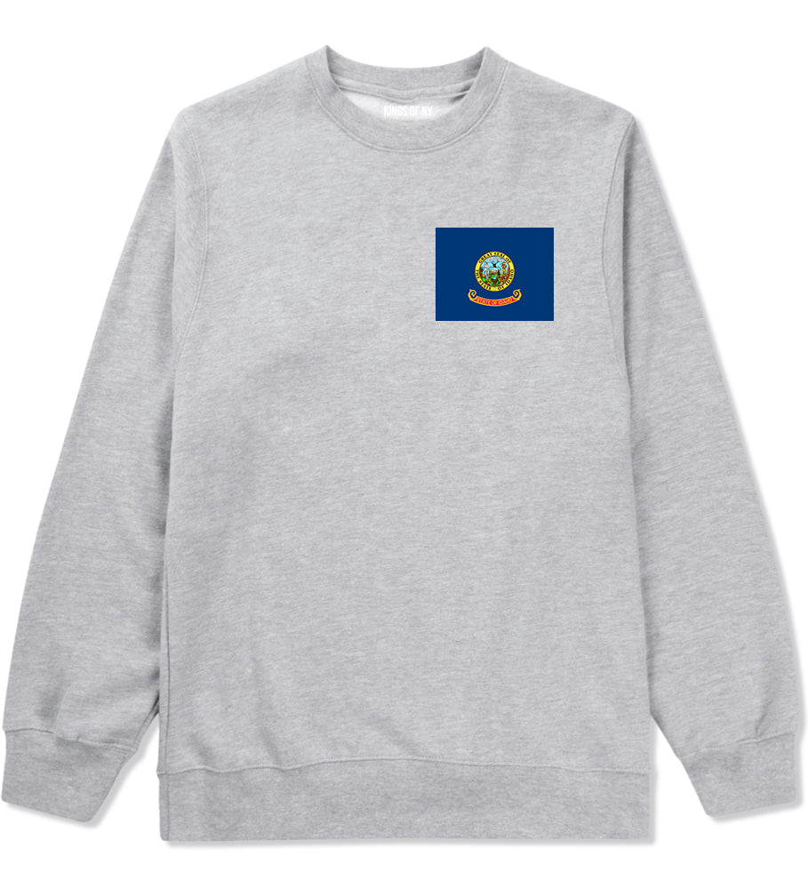 Idaho State Flag ID Chest Mens Crewneck Sweatshirt Grey