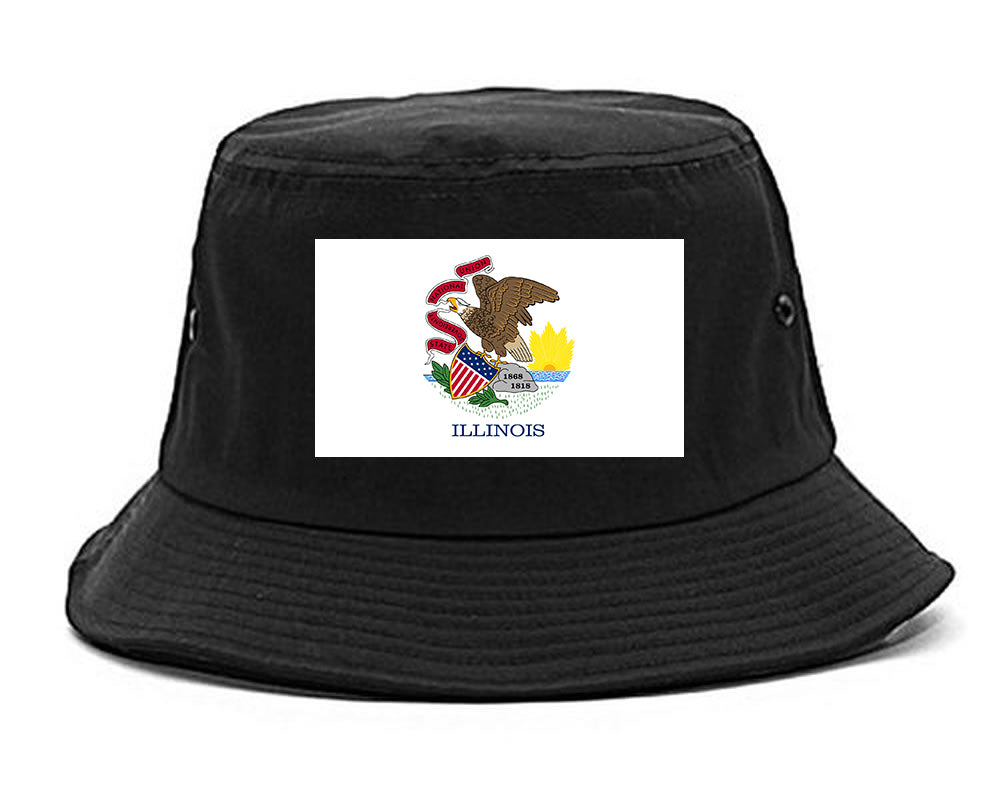 Illinois State Flag IL Chest Mens Bucket Hat Black