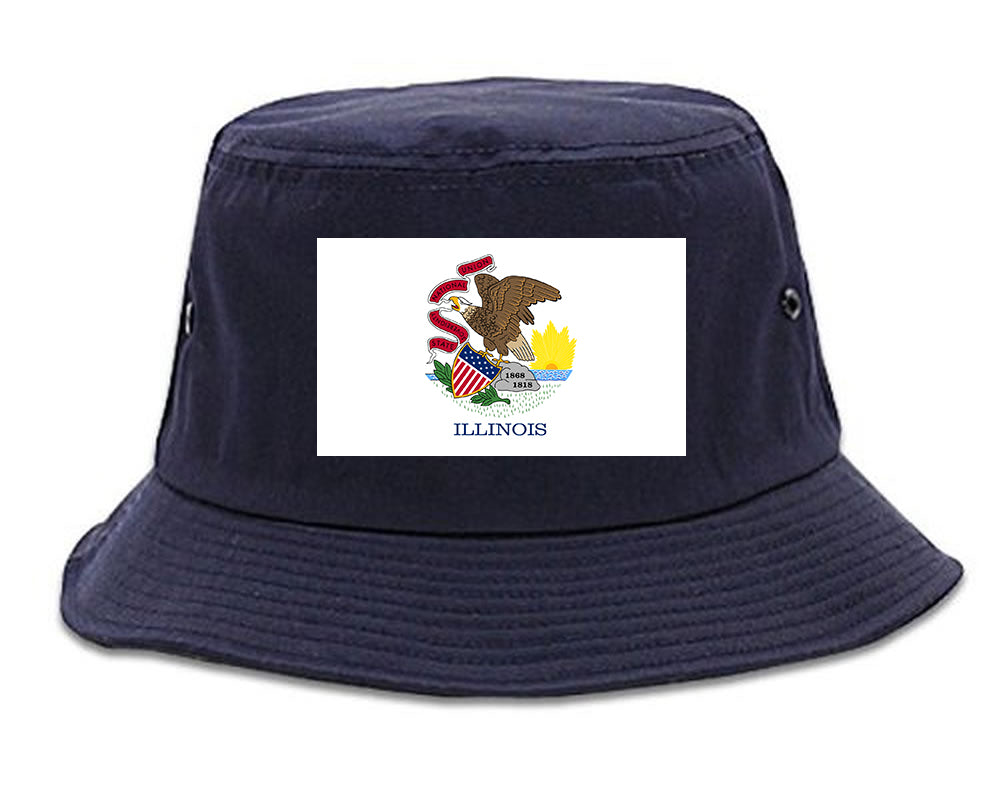 Illinois State Flag IL Chest Mens Bucket Hat Navy Blue