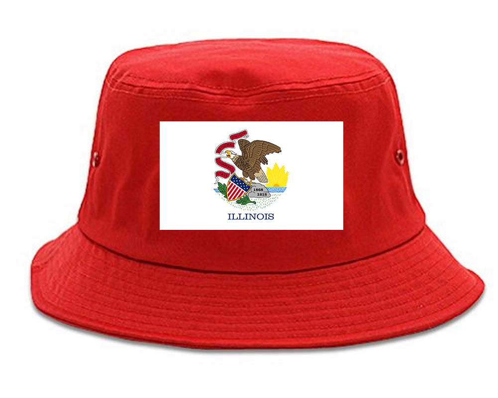 Illinois State Flag IL Chest Mens Bucket Hat Red