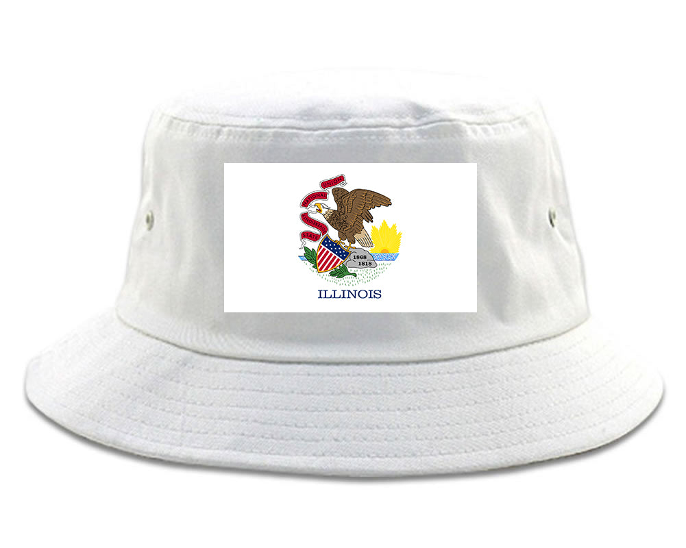 Illinois State Flag IL Chest Mens Bucket Hat White