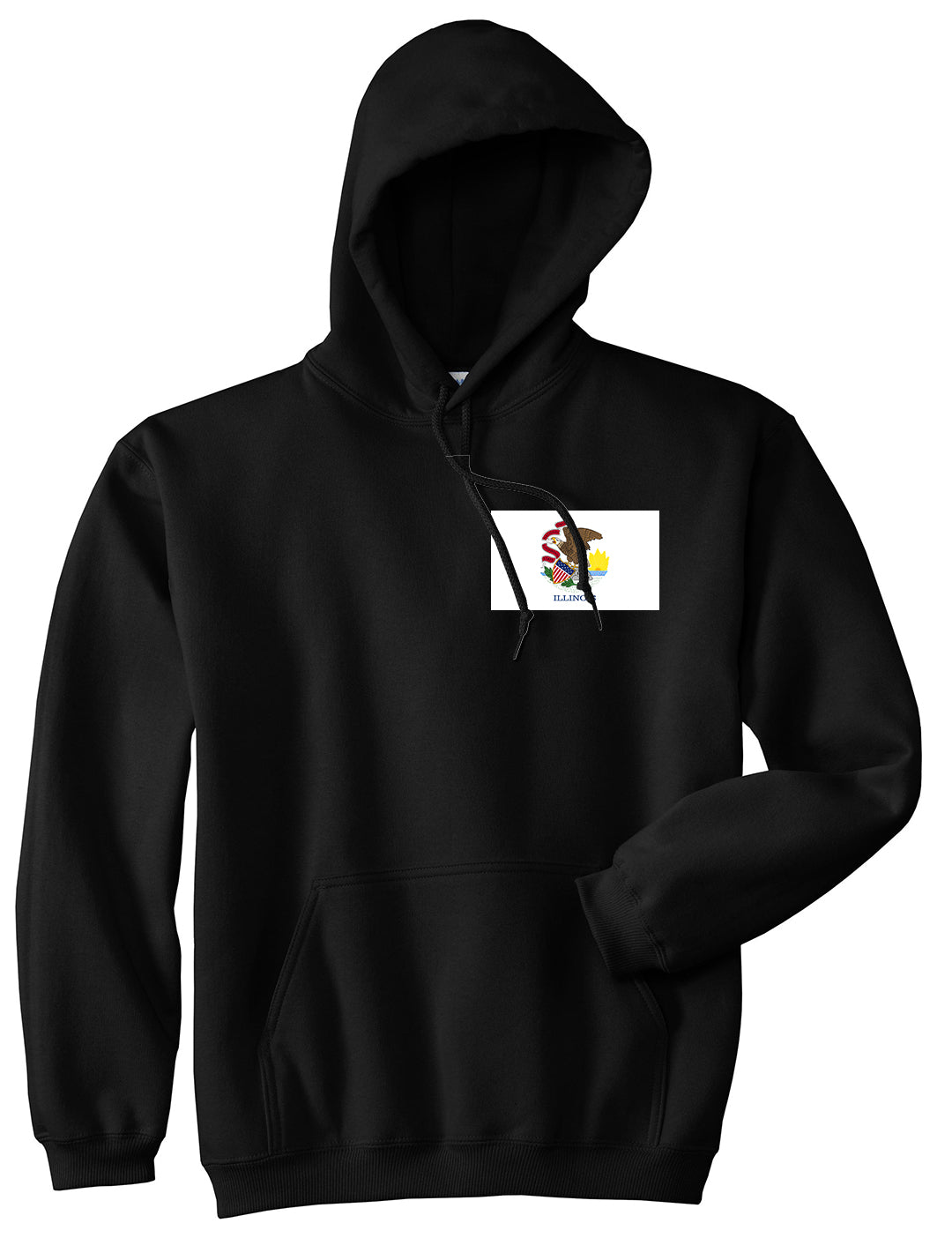 Illinois State Flag IL Chest Mens Pullover Hoodie Black