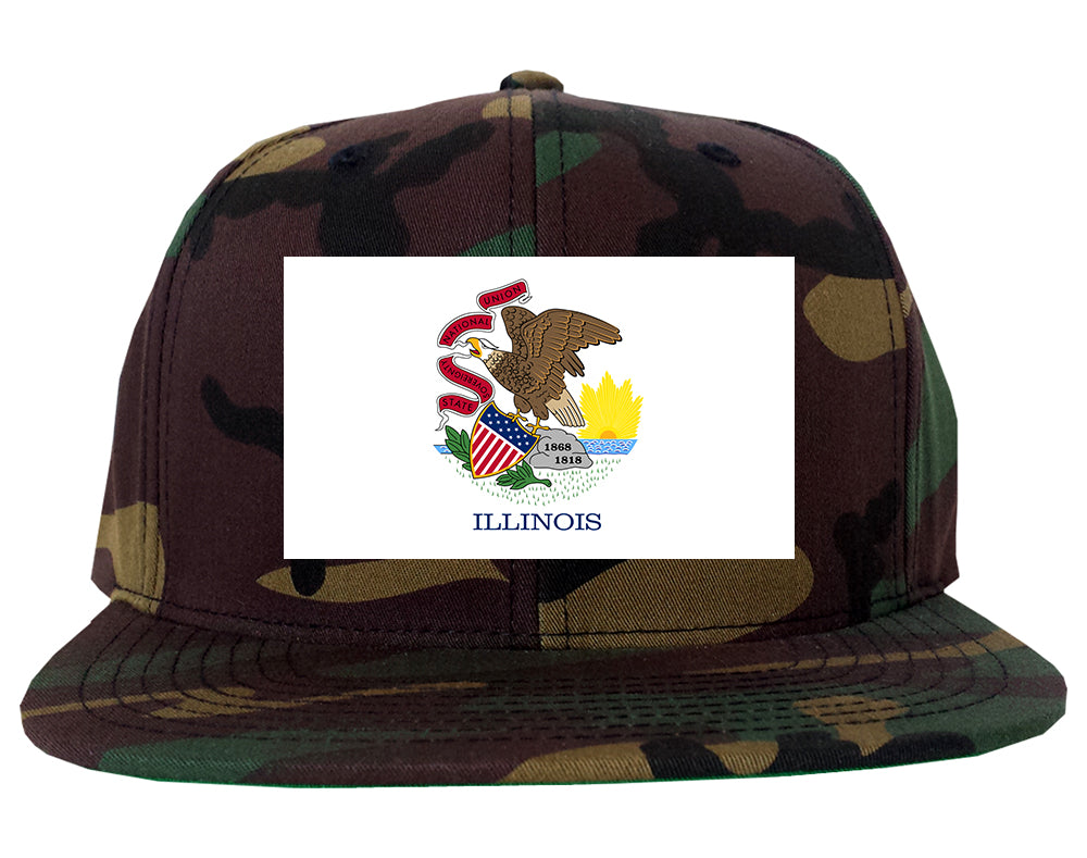 Illinois State Flag IL Chest Mens Snapback Hat Army Camo