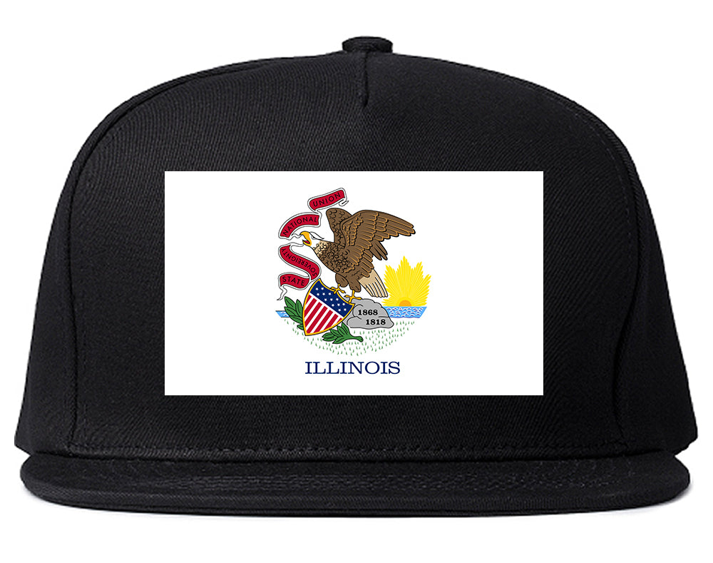 Illinois State Flag IL Chest Mens Snapback Hat Black