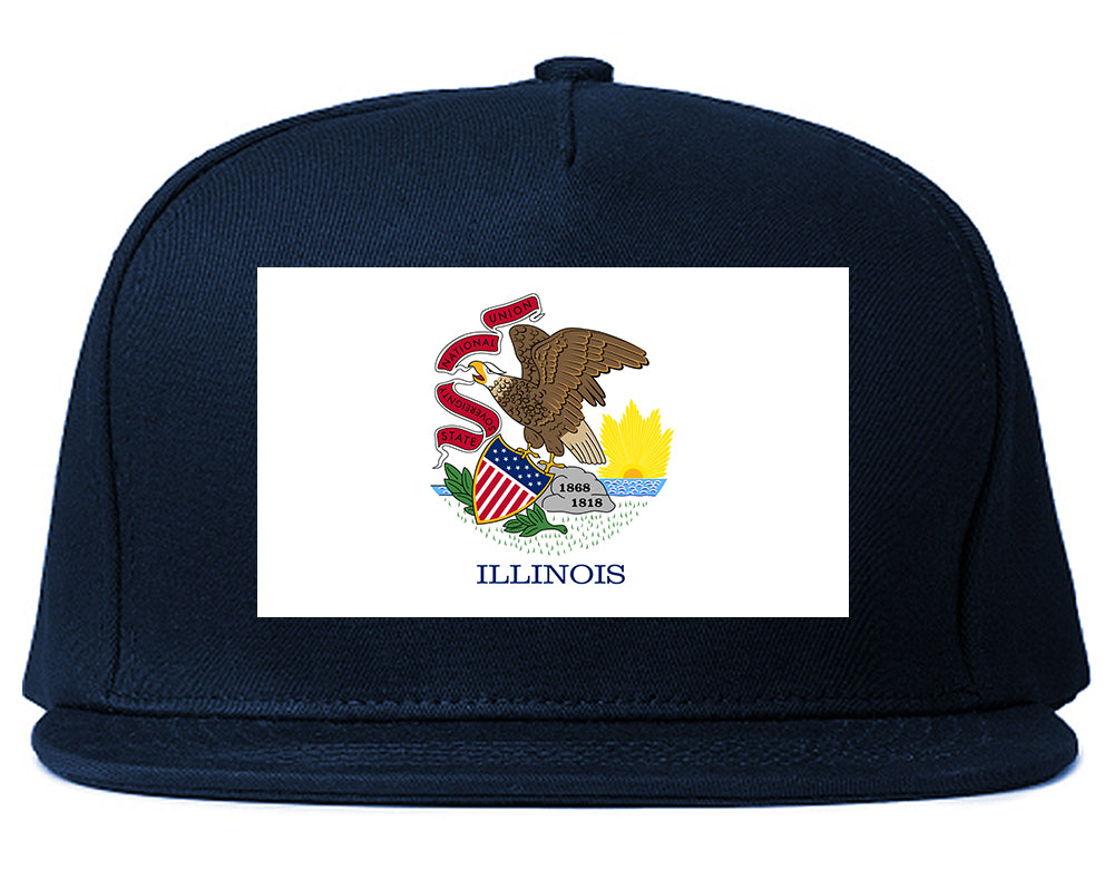 Illinois State Flag IL Chest Mens Snapback Hat Navy Blue