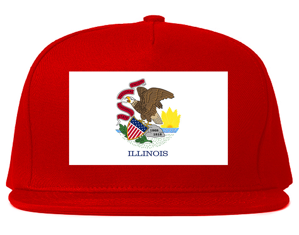 Illinois State Flag IL Chest Mens Snapback Hat Red