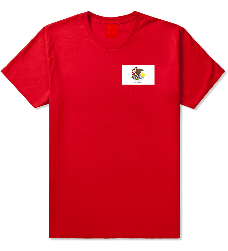 Illinois State Flag IL Chest Mens T-Shirt Red