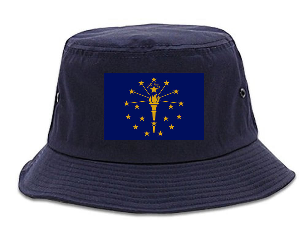 Indiana State Flag IN Chest Mens Bucket Hat Navy Blue