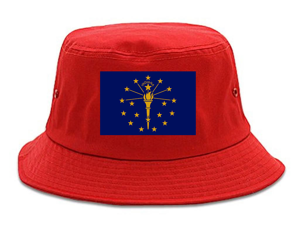 Indiana State Flag IN Chest Mens Bucket Hat Red