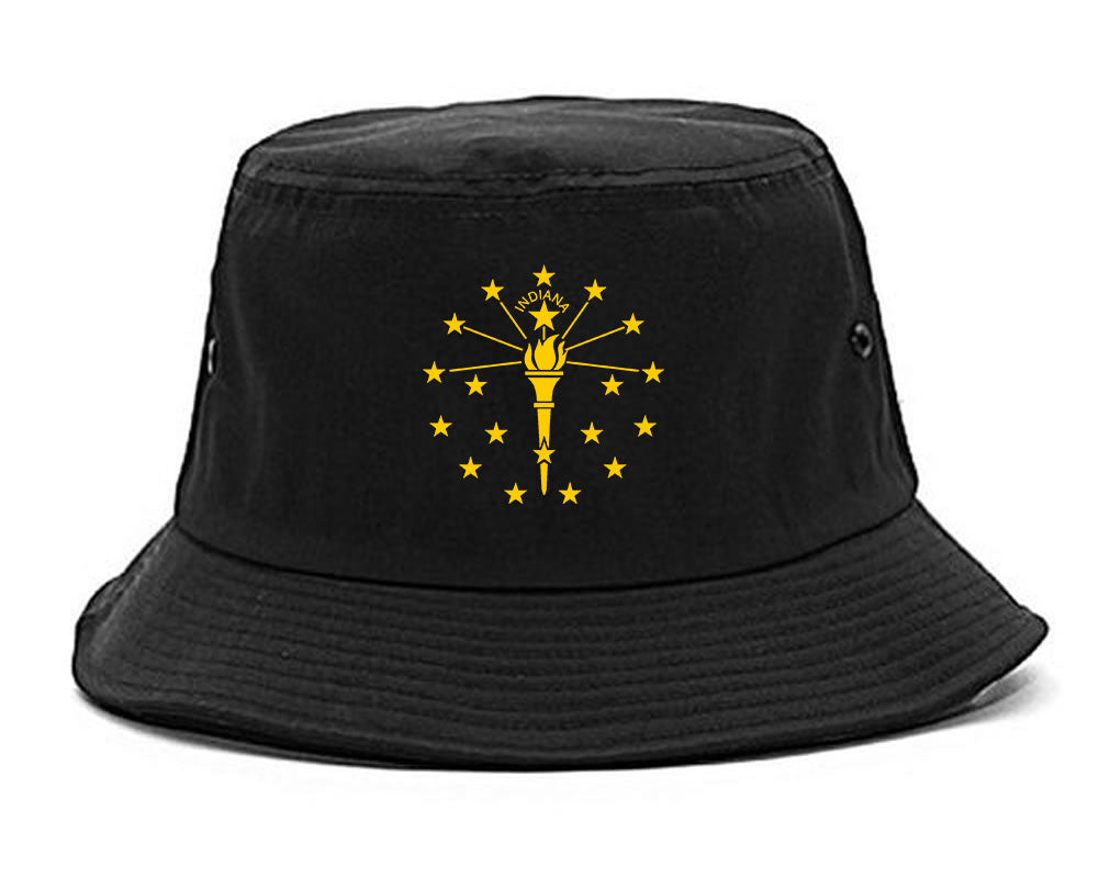 Indiana State Flag Outline Mens Bucket Hat Black