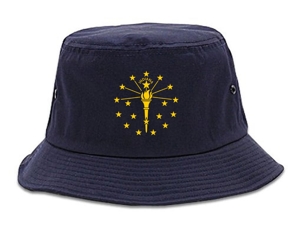 Indiana State Flag Outline Mens Bucket Hat Navy Blue