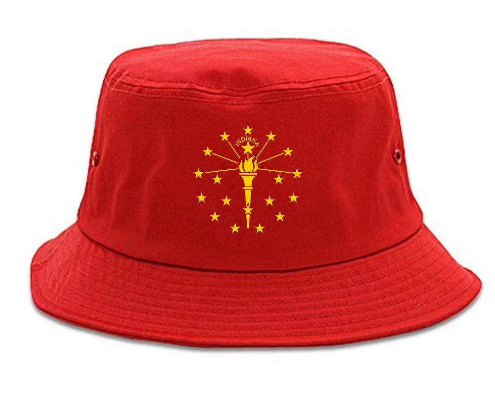 Indiana State Flag Outline Mens Bucket Hat Red