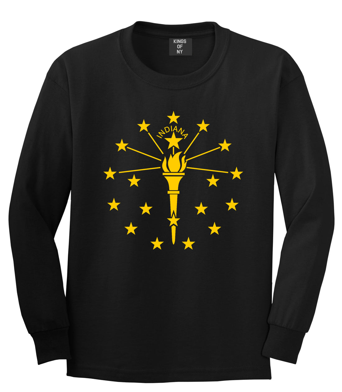 Indiana State Flag Outline Mens Long Sleeve T-Shirt Black