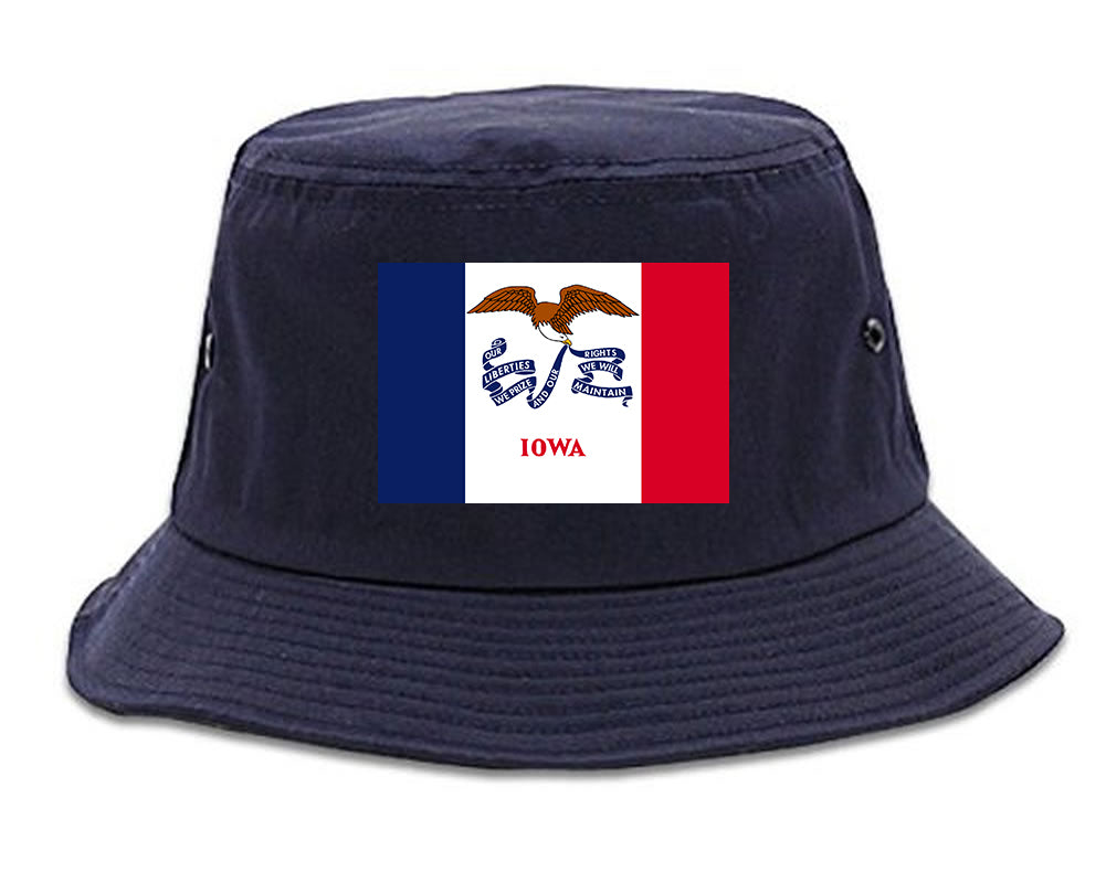 Iowa State Flag IA Chest Mens Bucket Hat Navy Blue