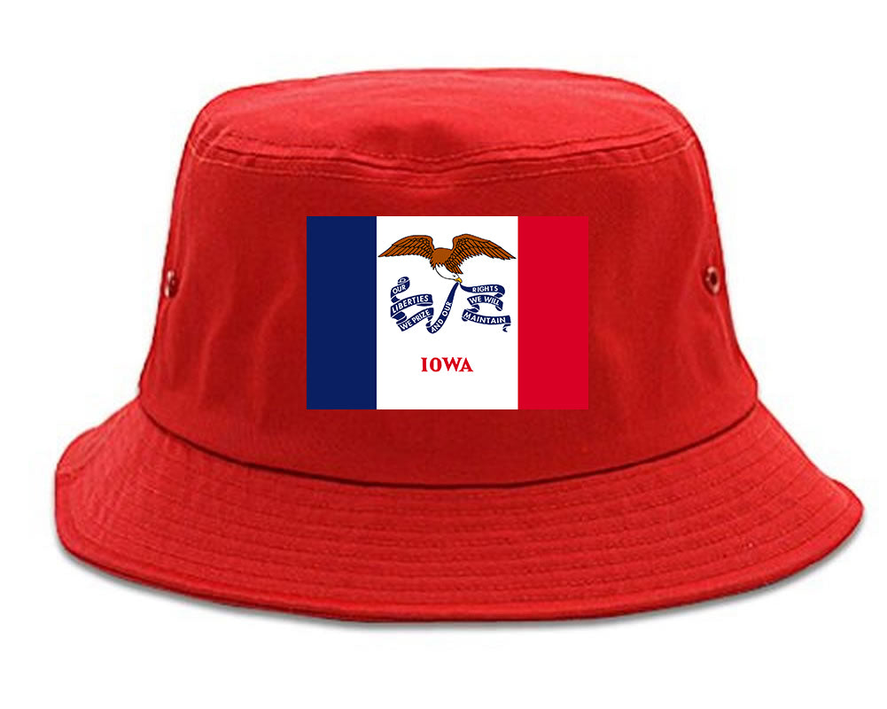 Iowa State Flag IA Chest Mens Bucket Hat Red