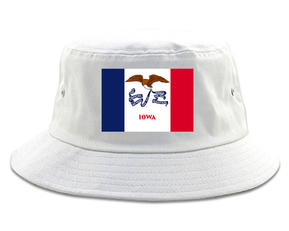 Iowa State Flag IA Chest Mens Bucket Hat White