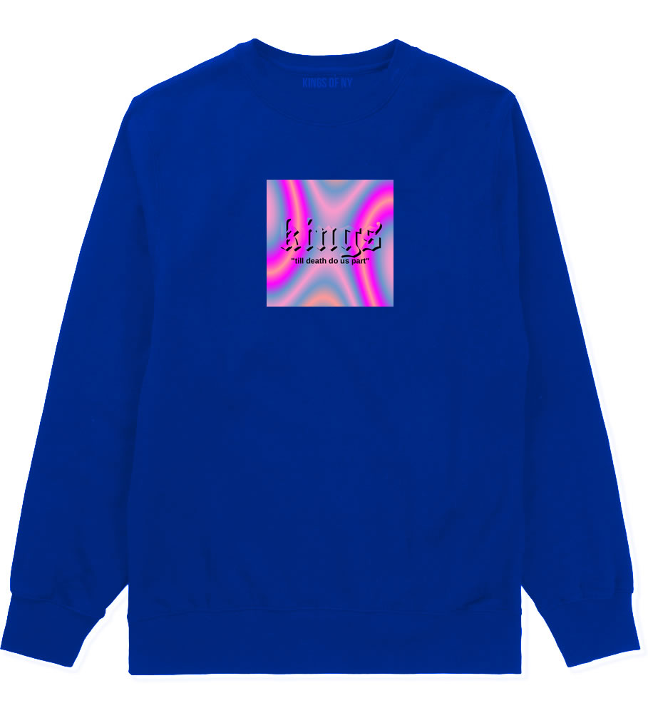 Iridescent Till Death Box Logo Mens Crewneck Sweatshirt Royal Blue