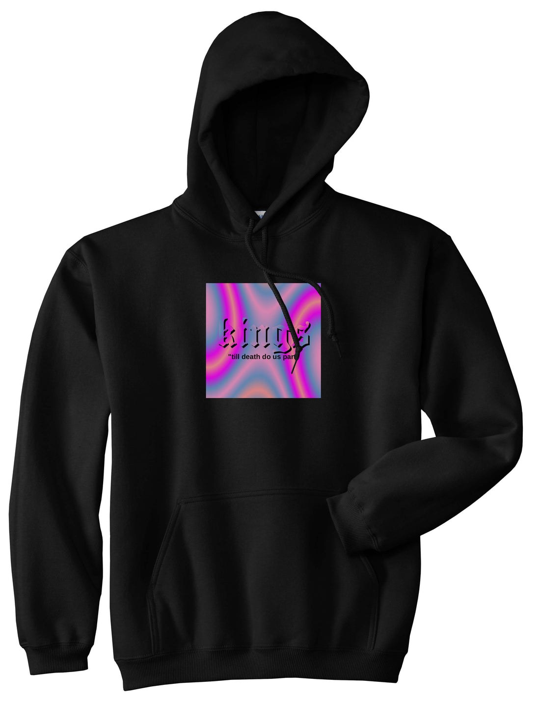 Iridescent Till Death Box Logo Mens Pullover Hoodie Sweatshirt Black