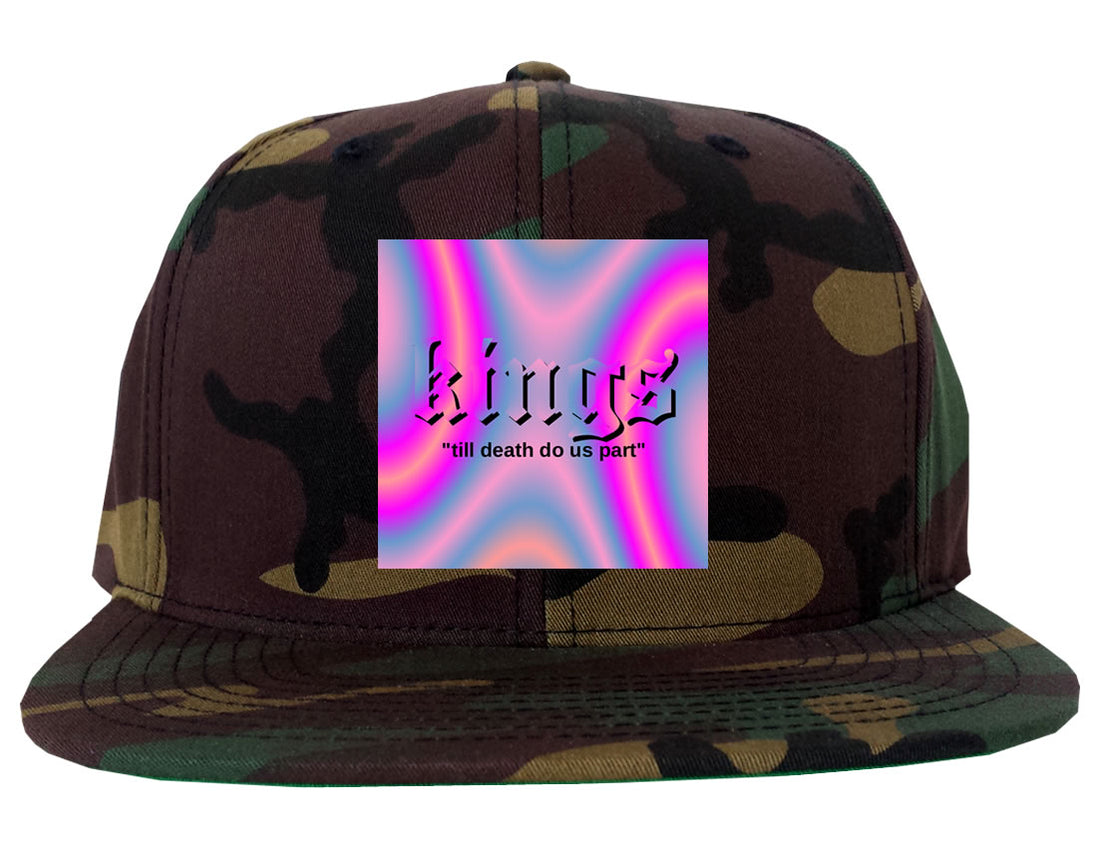 Iridescent Till Death Box Logo Mens Snapback Hat Camo