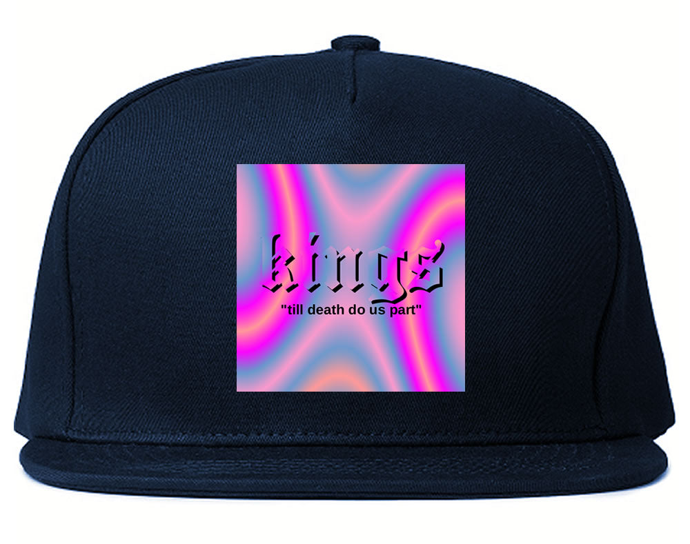 Iridescent Till Death Box Logo Mens Snapback Hat Navy Blue