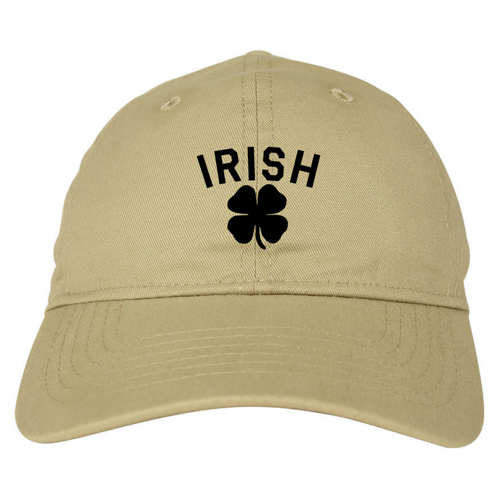 Irish Four Leaf Clover St Patricks Day Mens Dad Hat Baseball Cap Tan